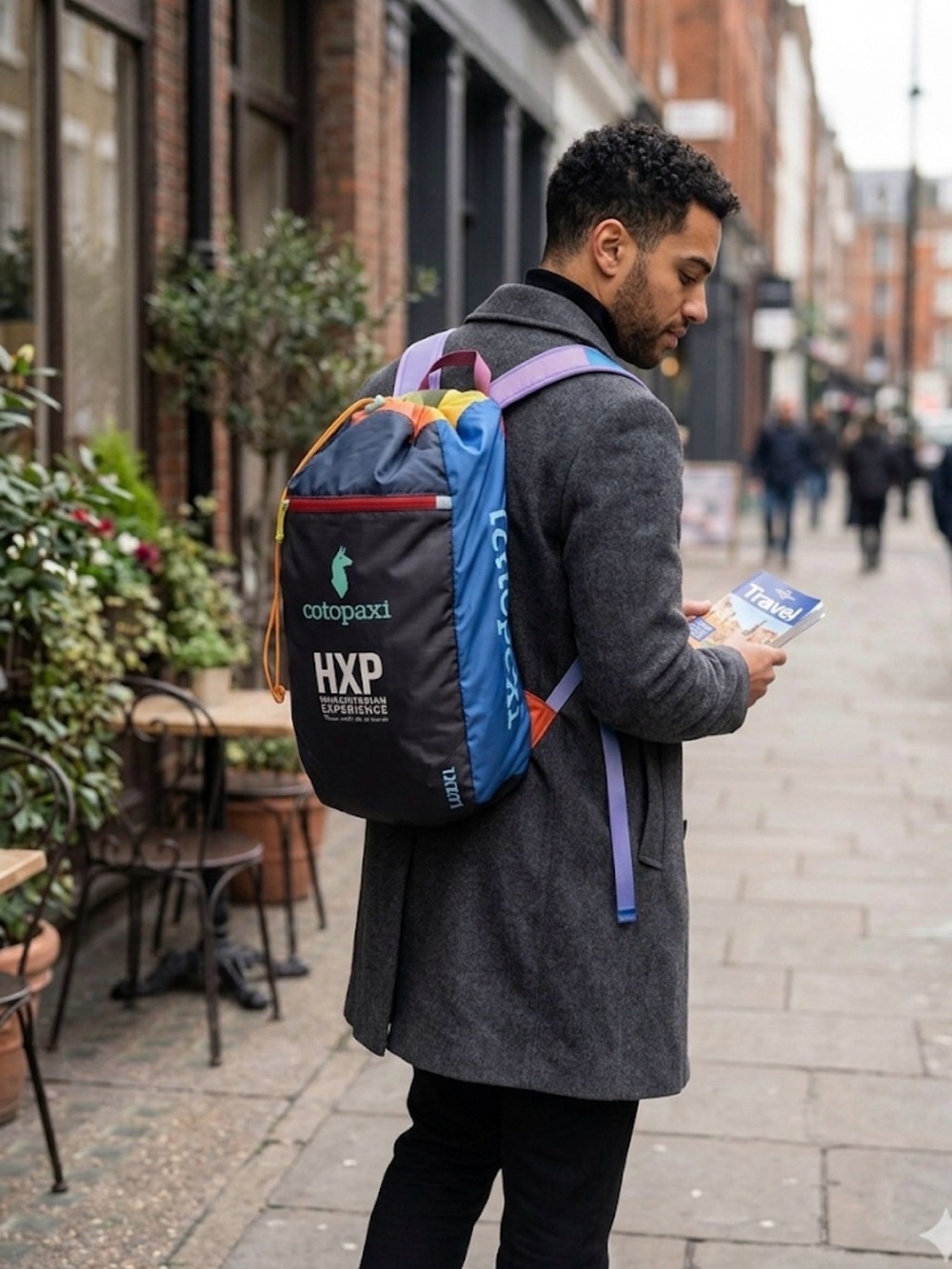 cotopaxi Navy Black Sling Pack with Mint Logo and Orange Accents